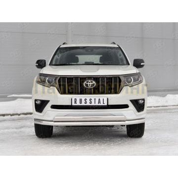 Защита переднего бампера d63 секции-d75х42 дуга РусСталь для Toyota Land Cruiser Prado 150 Black Onyx 2020-