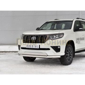 Защита переднего бампера d63 секции-d75х42 дуга РусСталь для Toyota Land Cruiser Prado 150 Black Onyx 2020-