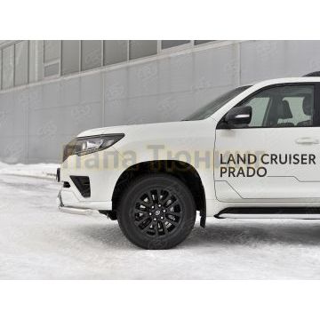 Защита переднего бампера d63 секции-d75х42 дуга РусСталь для Toyota Land Cruiser Prado 150 Black Onyx 2020-