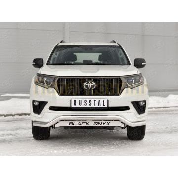 Защита переднего бампера d57 волна с декор надписью РусСталь для Toyota Land Cruiser Prado 150 Black Onyx 2020-