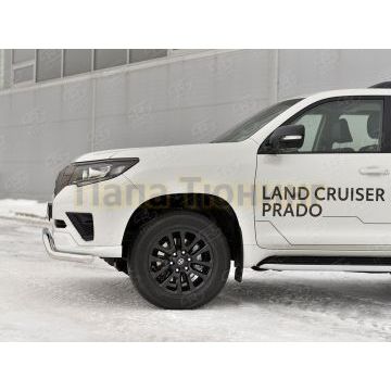 Защита переднего бампера d57 волна с декор надписью РусСталь для Toyota Land Cruiser Prado 150 Black Onyx 2020-