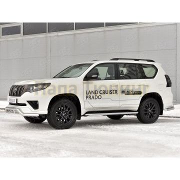 Защита переднего бампера d57 волна с декор надписью РусСталь для Toyota Land Cruiser Prado 150 Black Onyx 2020-