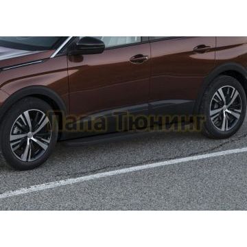 Пороги алюминиевые Rival Black-Premium для Peugeot 3008 2017-