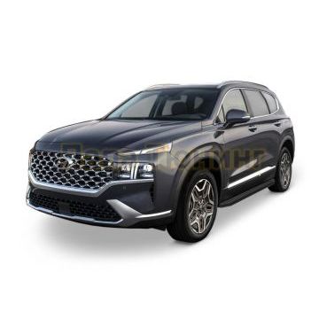 Пороги алюминиевые Rival Black-Premium для Hyundai Santa Fe 2021-