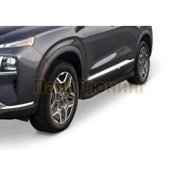 Пороги алюминиевые Rival Black Start для Hyundai Santa Fe 2021-