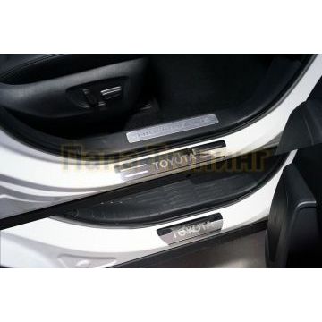 Накладки на пороги (лист зеркальный надпись Toyota) 4 шт ТСС для Toyota Highlander 2020- Накладки на пороги (лист зеркальный надпись Toyota) 4 шт ТСС для Toyota Highlander 2020-
