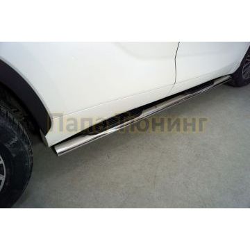 Пороги овальные с накладкой 120х60 мм ТСС для Toyota Highlander 2020-