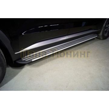 Пороги алюминиевые "Slim Line Silver" 1920 мм ТСС для Hyundai Palisade 2021-