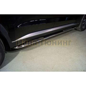 Пороги овальные гнутые с накладкой 75х42 мм ТСС для Hyundai Palisade 2021-