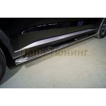 Пороги овальные с накладкой 120х60 мм ТСС для Hyundai Palisade 2021-