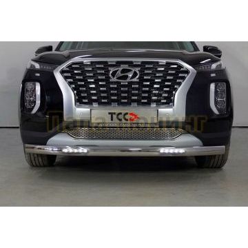 Защита передняя нижняя (овальная с ДХО) 75х42 мм ТСС для Hyundai Palisade 2021- Защита передняя нижняя (овальная с ДХО) 75х42 мм ТСС для Hyundai Palisade 2021-