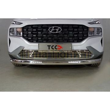 Защита передняя нижняя (овальная с ДХО) 75х42 мм ТСС для Hyundai Santa Fe 2021- Защита передняя нижняя (овальная с ДХО) 75х42 мм ТСС для Hyundai Santa Fe 2021-