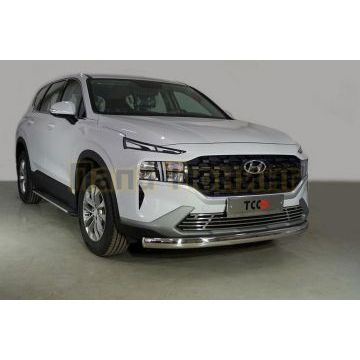 Защита передняя нижняя (овальная) 75х42 мм ТСС для Hyundai Santa Fe 2021-