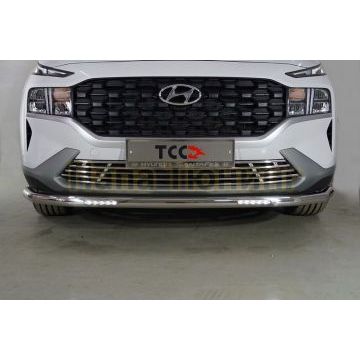 Защита передняя нижняя (с ДХО) 60,3 мм ТСС для Hyundai Santa Fe 2021- Защита передняя нижняя (с ДХО) 60,3 мм ТСС для Hyundai Santa Fe 2021-