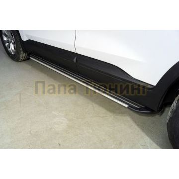 Пороги алюминиевые "Slim Line Silver" 1820 мм ТСС для Hyundai Santa Fe 2021-