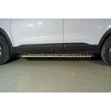 Пороги алюминиевые "Slim Line Silver" 1820 мм ТСС для Hyundai Santa Fe 2021-