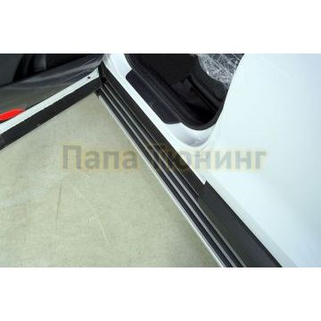 Пороги алюминиевые "Slim Line Silver" 1820 мм ТСС для Hyundai Santa Fe 2021-