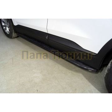 Пороги алюминиевые с пластиковой накладкой (карбон черные) 1820 мм ТСС для Hyundai Santa Fe 2021- Пороги алюминиевые с пластиковой накладкой (карбон черные) 1820 мм ТСС для Hyundai Santa Fe 2021-