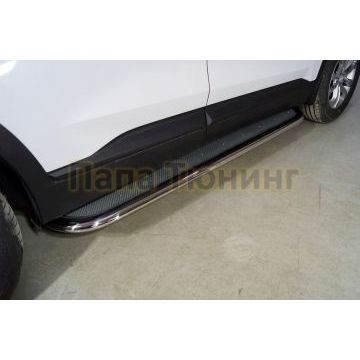 Пороги с площадкой (нерж. лист) 75х42 мм ТСС для Hyundai Santa Fe 2021- Пороги с площадкой (нерж. лист) 75х42 мм ТСС для Hyundai Santa Fe 2021-