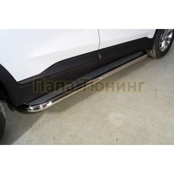 Пороги с площадкой (нерж. лист) 60,3 мм ТСС для Hyundai Santa Fe 2021- Пороги с площадкой (нерж. лист) 60,3 мм ТСС для Hyundai Santa Fe 2021-