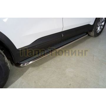 Пороги с площадкой (нерж. лист) 42,4 мм ТСС для Hyundai Santa Fe 2021- Пороги с площадкой (нерж. лист) 42,4 мм ТСС для Hyundai Santa Fe 2021-