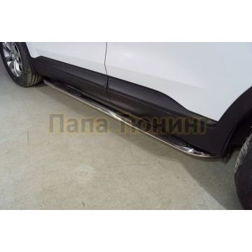 Пороги овальные гнутые с накладкой 75х42 мм ТСС для Hyundai Santa Fe 2021- Пороги овальные гнутые с накладкой 75х42 мм ТСС для Hyundai Santa Fe 2021-