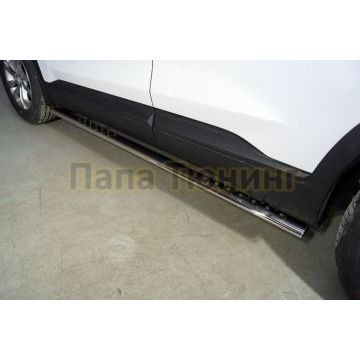 Пороги овальные с проступью 75х42 мм ТСС для Hyundai Santa Fe 2021- Пороги овальные с проступью 75х42 мм ТСС для Hyundai Santa Fe 2021-