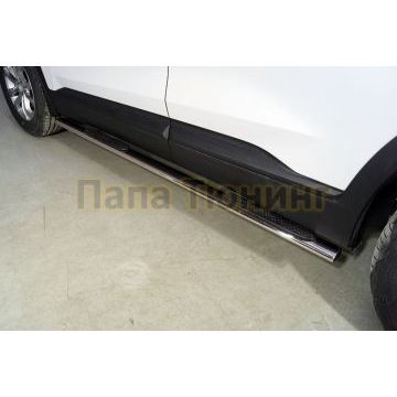 Пороги овальные с накладкой 75х42 мм ТСС для Hyundai Santa Fe 2021- Пороги овальные с накладкой 75х42 мм ТСС для Hyundai Santa Fe 2021-