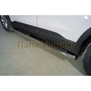 Пороги овальные с накладкой 120х60 мм ТСС для Hyundai Santa Fe 2021- Пороги овальные с накладкой 120х60 мм ТСС для Hyundai Santa Fe 2021-