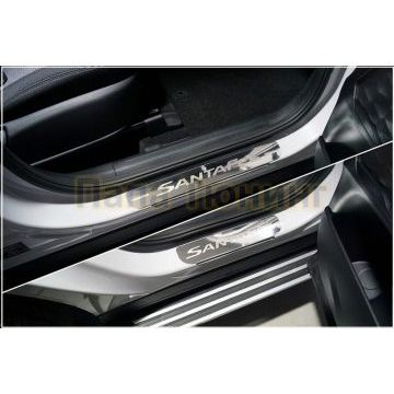 Накладки на пороги (лист зеркальный надпись Santa Fe) 4шт ТСС для Hyundai Santa Fe 2021-