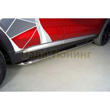 Пороги овальные гнутые с накладкой 75х42 мм ТСС для Geely Tugella 2020- Пороги овальные гнутые с накладкой 75х42 мм ТСС для Geely Tugella 2020-