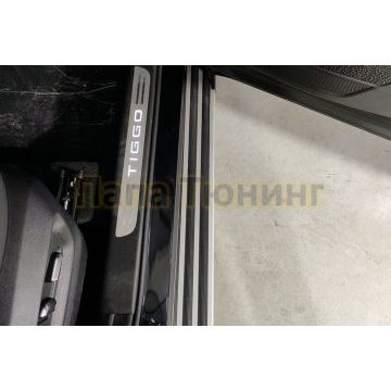 Пороги алюминиевые "Slim Line Silver" 1820 мм ТСС для Chery Tiggo 8 pro 2021-