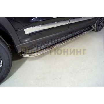 Пороги с площадкой 75х42 мм ТСС для Chery Tiggo 8 pro 2021- Пороги с площадкой 75х42 мм ТСС для Chery Tiggo 8 pro 2021-
