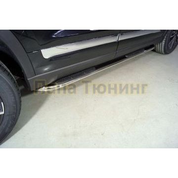 Пороги овальные гнутые с накладкой 75х42 мм ТСС для Chery Tiggo 8 pro 2021- Пороги овальные гнутые с накладкой 75х42 мм ТСС для Chery Tiggo 8 pro 2021-