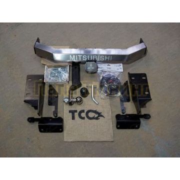 Фаркоп (надпись Mitsubishi, усиленный, оцинкованный, шар E)ТСС для Mitsubishi L200 2015-2018/2019- (без зад. бампера)