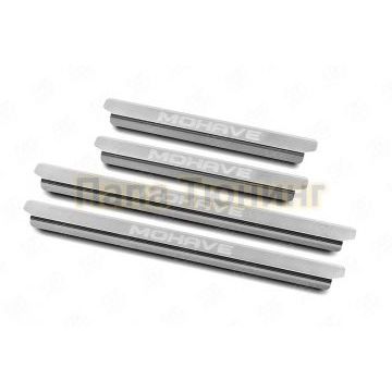 Накладки на пороги RUSSTAL (нерж., шлиф., надпись) для Kia Mohave 2020- Накладки на пороги RUSSTAL (нерж., шлиф., надпись) для Kia Mohave 2020-