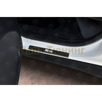 Накладки на пороги RUSSTAL (нерж., карбон, надпись) для Lada Niva Travel 2021-