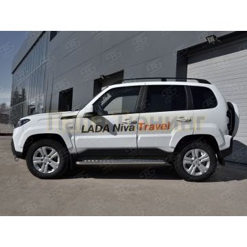 Пороги труба d42 с листом (Лист алюм, проф.сталь) (вариант 2) РусСталь для Lada Niva Travel 2021-