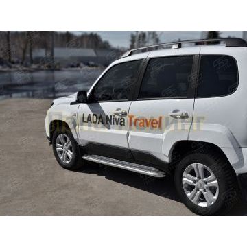 Пороги труба d42 с листом (Лист алюм, проф. нерж) (вариант 1) РусСталь для Lada Niva Travel 2021-