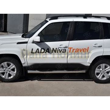 Пороги труба d76 с накладкой (вариант 2) РусСталь для Lada Niva Travel 2021-