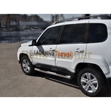 Пороги труба d76 с накладкой (вариант 2) РусСталь для Lada Niva Travel 2021-