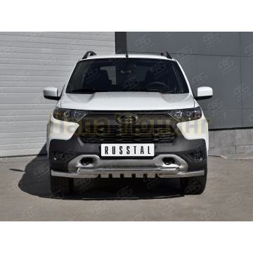 Защита переднего бампера d57 секции-d57 уголки+клыки РусСталь для Lada Niva Travel 2021-