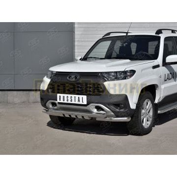 Защита переднего бампера d57 секции-d57 уголки+клыки РусСталь для Lada Niva Travel 2021-