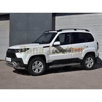 Защита переднего бампера d57 секции-d57 уголки+клыки РусСталь для Lada Niva Travel 2021-