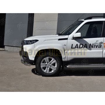 Защита переднего бампера d57 секции-d57 уголки+клыки РусСталь для Lada Niva Travel 2021-