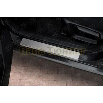 Накладки на пороги RUSSTAL (нерж., карбоy) Mazda 3 2013-2018