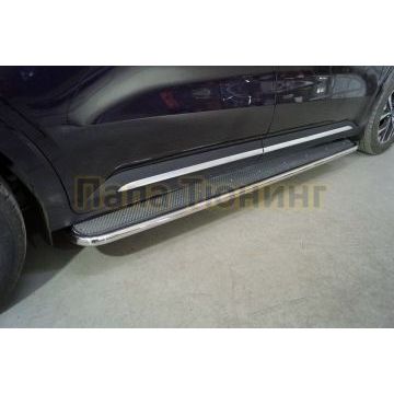 Пороги с площадкой (нерж. лист) 42,4 мм ТСС для Kia Carnival 2021-