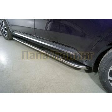 Пороги овальные гнутые с накладкой 75х42 мм ТСС для Kia Carnival 2021-