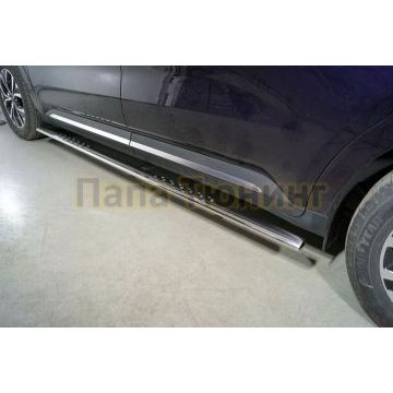 Пороги овальные с проступью 75х42 мм ТСС для Kia Carnival 2021-