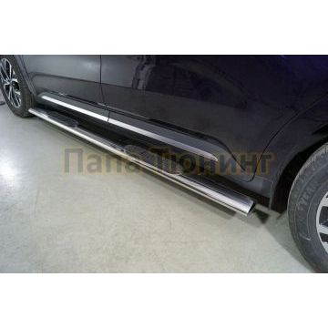Пороги овальные с накладкой 120х60 мм ТСС для Kia Carnival 2021-